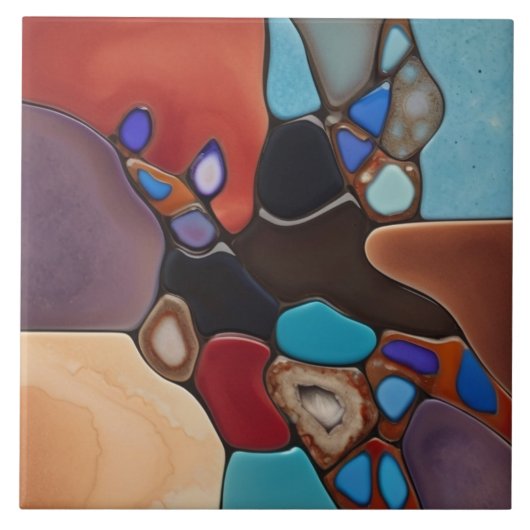 Geodes - Faux Glas in lood Mozaïek Abstracte Kunst Tegeltje (Voorkant)