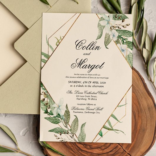 Geoemetric Greenery Wedding Invitation Aankondiging
