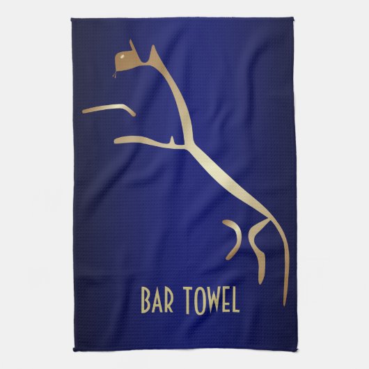 Geoglyph Bar Towel Blue en Gold Uffington Horse Theedoek (Verticaal)