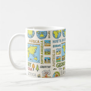 Geografie. Handgetrokken. illustratie. Koffiemok