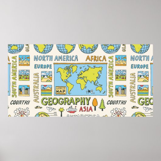 Geografie. Handgetrokken. illustratie. Poster (Voorkant)
