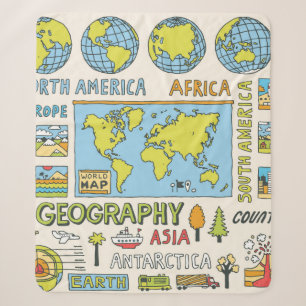 Geografie. Handgetrokken. illustratie. Sherpa Deken