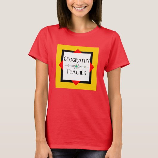 Geografie leraar kleur blok t-shirt (Voorkant)