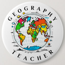Geografie Leraar Ronde Badge met Kleurrijk Wereldb Button 6,0 Cm