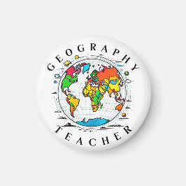 Geografie Leraar Ronde Badge met Kleurrijk Wereldb Magneet