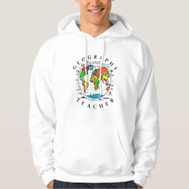 Geografie Leraar tekst met kleurrijke Wereldbol Gr Hoodie