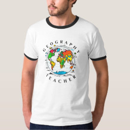 Geografie Leraar tekst met kleurrijke Wereldbol Gr T-shirt