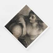 Geografie Vrouw Portret Wereldbol Engraving Servetten (Hoek)