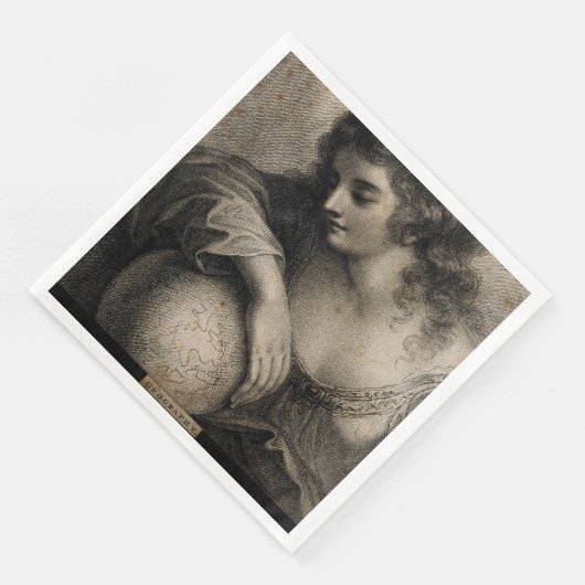 Geografie Vrouw Portret Wereldbol  Engraving Servetten (Hoek)