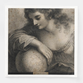 Geografie Vrouw Portret Wereldbol  Engraving Servetten
