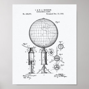 Geografisch Wereldbol 1892 Whitepaper over octrooi Poster
