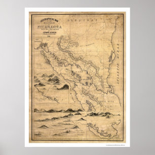 Geografische kaart Nicaragua 1855 Poster