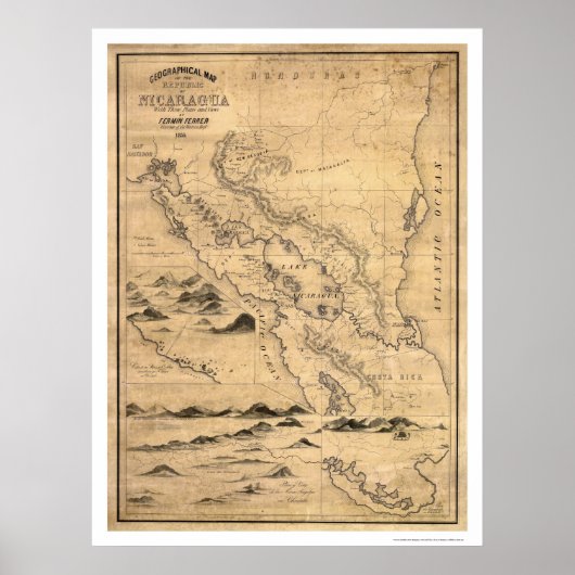 Geografische kaart Nicaragua 1855 Poster (Voorkant)