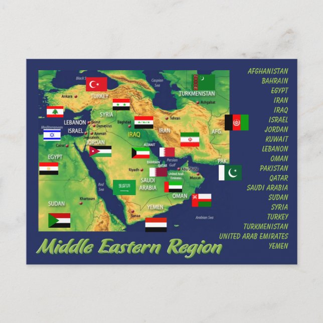 Geografische kaart van landen in het Midden-Oosten (Voorkant)