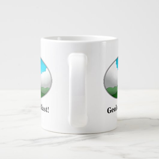 Geologie is een ontploffing! Cartoon vulkaan Grote Koffiekop (Achterkant)