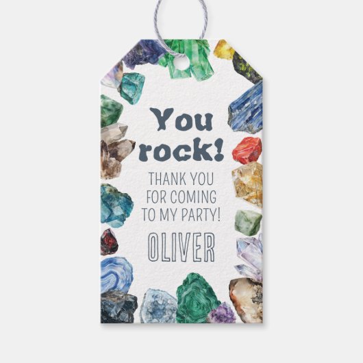 Geologie Verjaardag Rocks Gem Dig Party Bedankt Cadeaulabel (Voorkant)