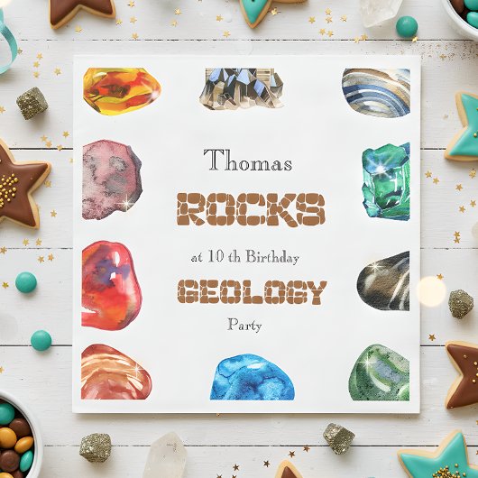 Geologie verjaardagsfeest rotsen edelsteen servet