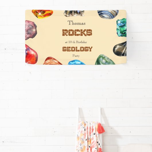 Geologie verjaardagsfeest rotsen edelsteen spandoek (Insitu)