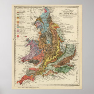 Geologische kaart Engeland, Wales Poster