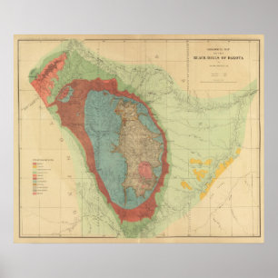 Geologische kaart van de Black Hills van Dakota Poster