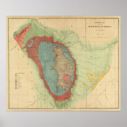 Geologische kaart van de Black Hills van Dakota Poster (Voorkant)