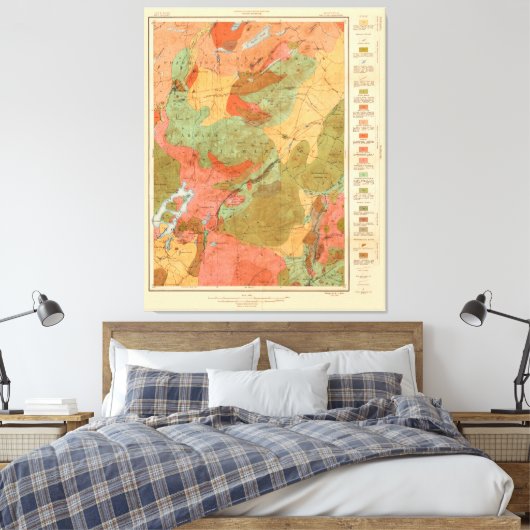Geologische kaart van de Quadrangle van het meer - Canvas Afdruk (Insitu (Slaapkamer))