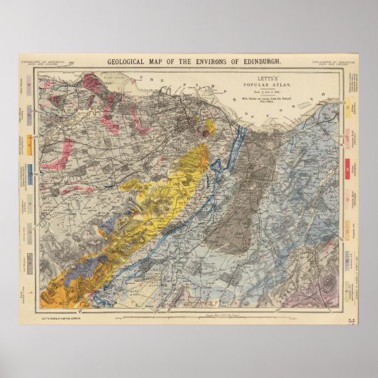  Geologische kaart van Edinburgh Schotland Poster (Voorkant)