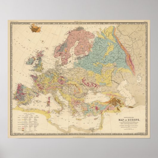 Geologische kaart van Europa (1856) Poster (Voorkant)