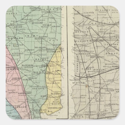 Geologische kaart van Indiana Vierkante Sticker (Voorkant)