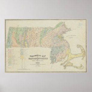  Geologische Kaart van Massachusetts (1841) Poster