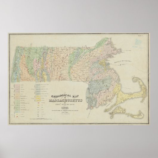 Geologische Kaart van Massachusetts (1841) Poster (Voorkant)