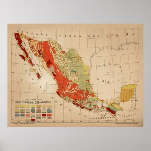 Geologische Kaart van Mexico (1921) Poster (Voorkant)