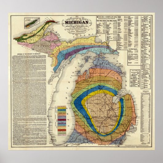 Geologische kaart van Michigan (1865) Poster (Voorkant)
