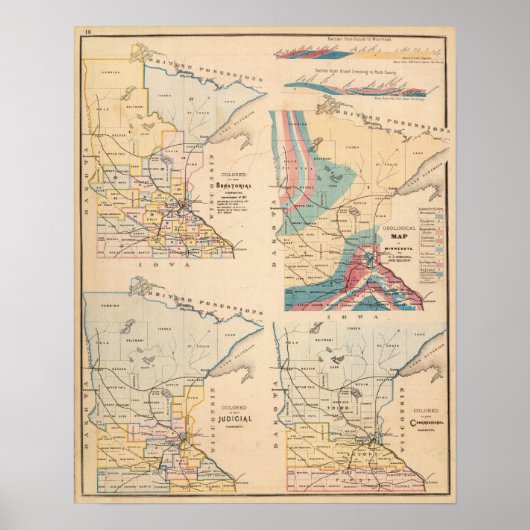 Geologische kaart van Minnesota door NH Winchell Poster (Voorkant)