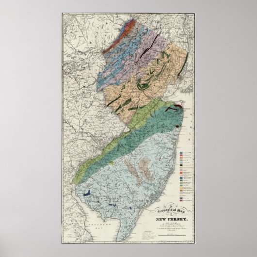Geologische kaart van New Jersey (1839) Poster (Voorkant)