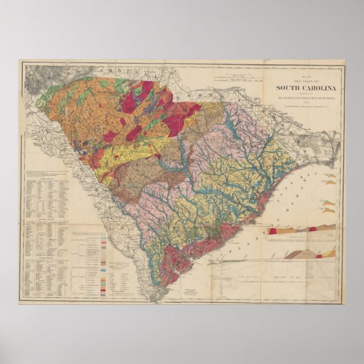  Geologische Kaart van South Carolina (1883) Poster (Voorkant)