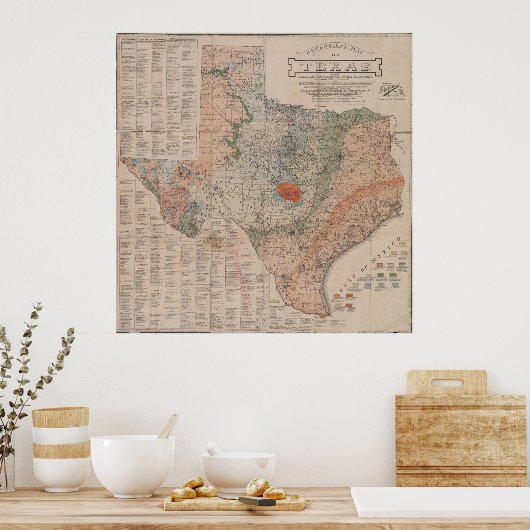 Geologische Kaart van Texas (1920) Poster (Keuken)