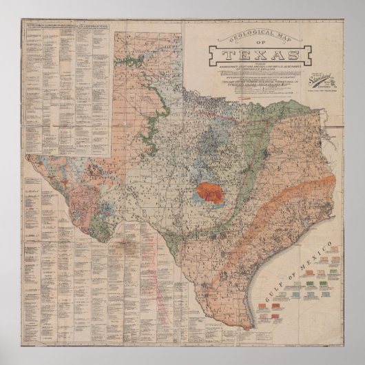  Geologische Kaart van Texas (1920) Poster (Voorkant)
