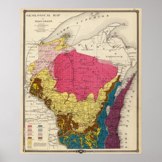 Geologische kaart van Wisconsin Poster (Voorkant)