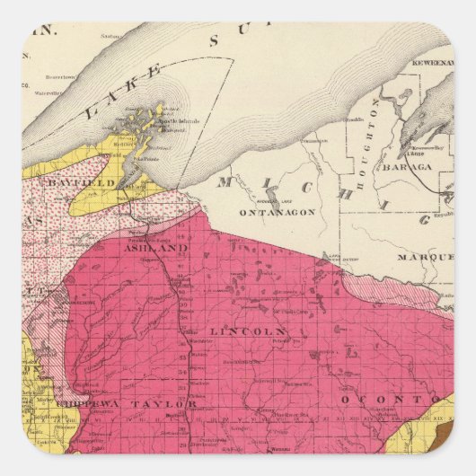Geologische kaart van Wisconsin Vierkante Sticker (Voorkant)