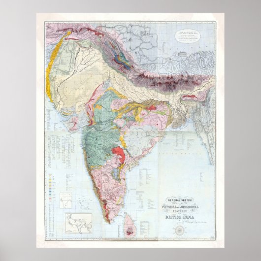 Geologische kaart voor -India (1855) Poster (Voorkant)