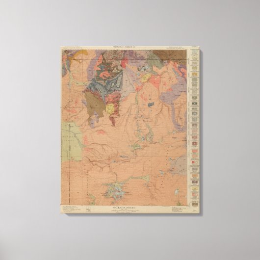 Geologische kaart, Yellowstone National Part, Wyom Canvas Afdruk (Voorkant)