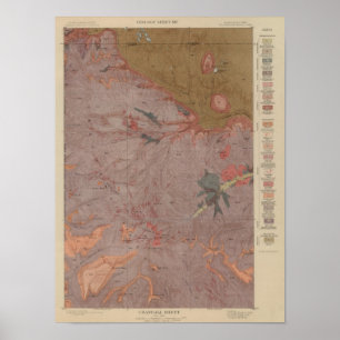 Geologische kaart, Yellowstone National Part, Wyom Poster