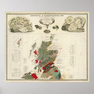 Geologische, paleontologische kaart van de Britse  Poster