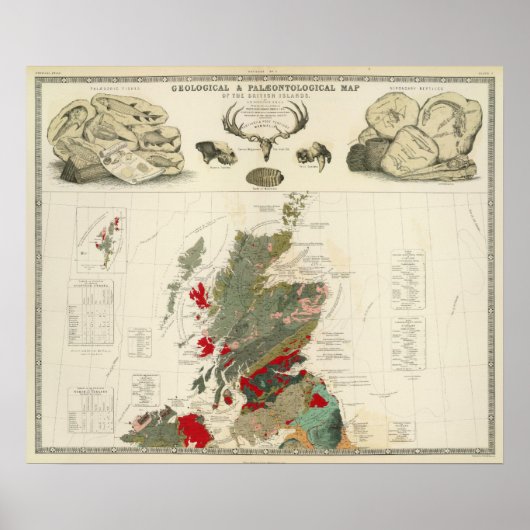 Geologische, paleontologische kaart van de Britse Poster (Voorkant)