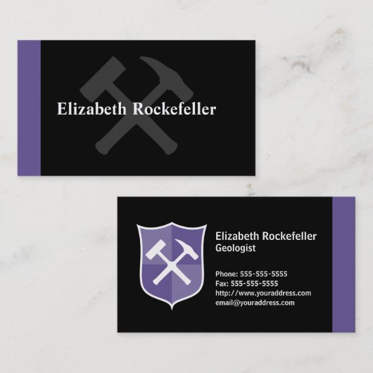 Geologist Crossed Rock Hammer Shield Visitekaartje (Voorkant / Achterkant)