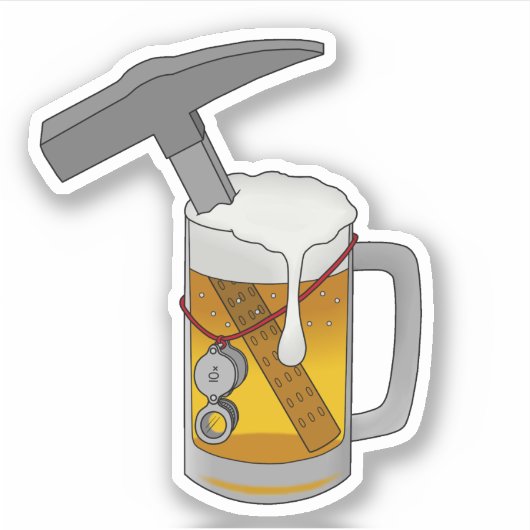 Geologist's Beer and Rock Hammer Vinyl Sticker (Voorkant)