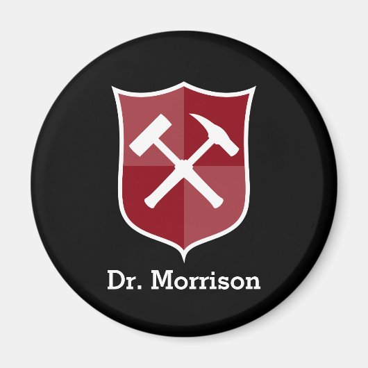 Geologist's Custom Rock Hammer en Shield Crest Magneet (Voorkant)