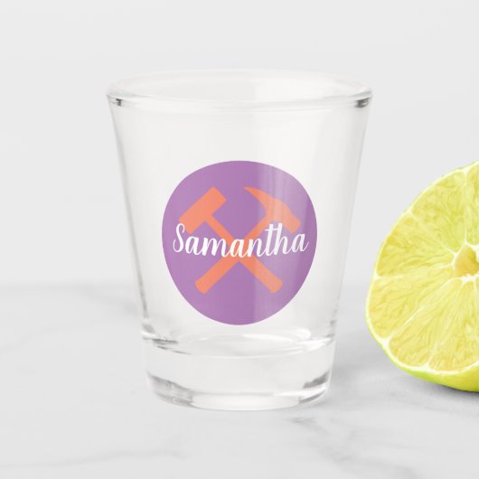 Geologist's Rock Hammer en gepersonaliseerde naam Shot Glas (Voorkant)