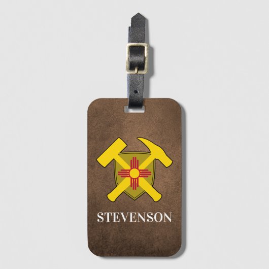 Geologist's Rock Hammer en New Mexico Flag Logo Bagagelabel (Voorkant (verticaal))